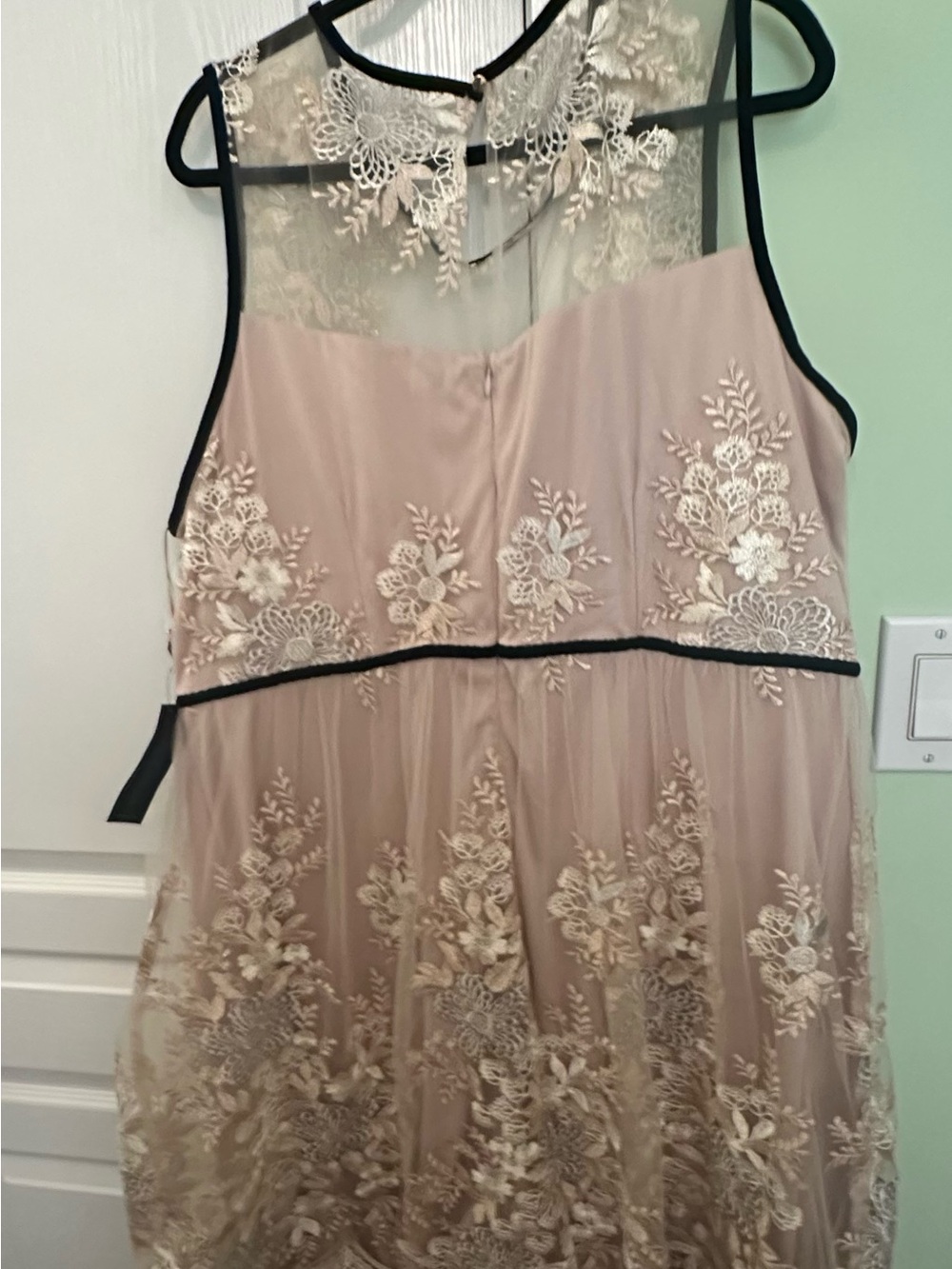 Lane Bryant Embroidered Lace Dress in Blush with Black Trim